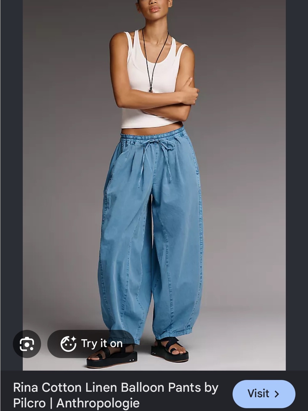 Anthropologie Rina Cotton Blue Wide-Leg Cotton-Linen Balloon Pants